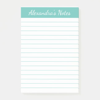 Simple Elegant Aqua Lined Personalized Post-it Notes