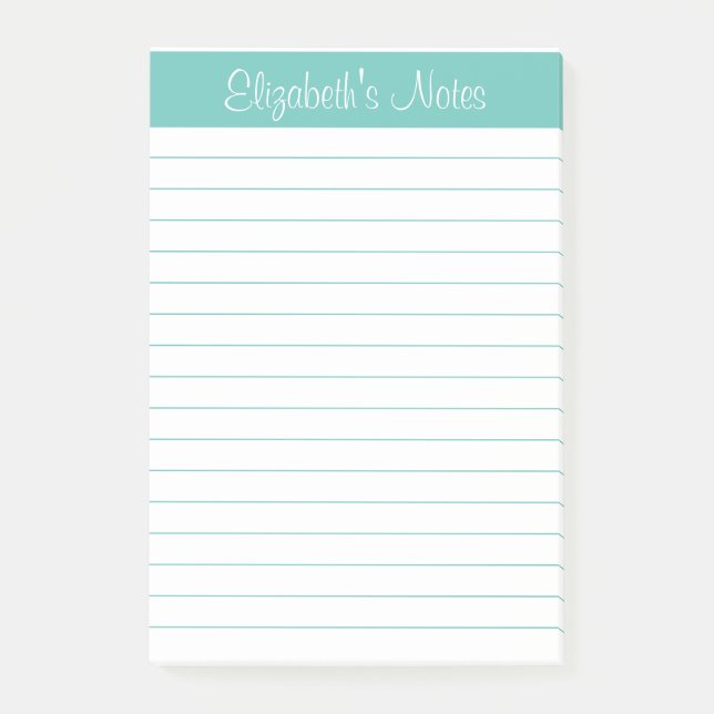 Simple Elegant Aqua Lined Personalized Post-it Notes (Front)