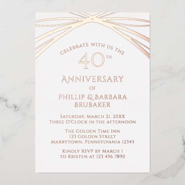 Simple Elegant Arch 40th Wedding Anniversary Rose  (Front)