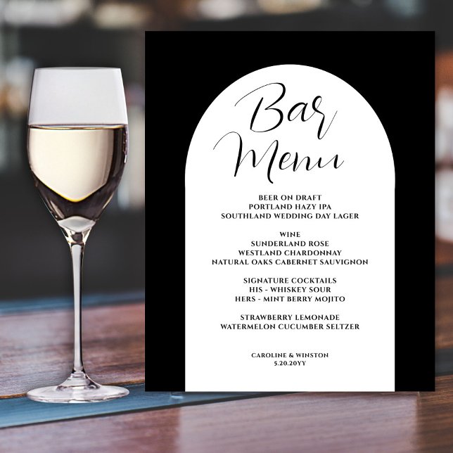 Simple Elegant Arch, Black, Wedding Bar Menu Drink Acrylic Sign (Creator Uploaded)