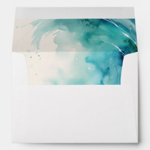 Simple Elegant Art Address Blue Wave Watercolor Envelope