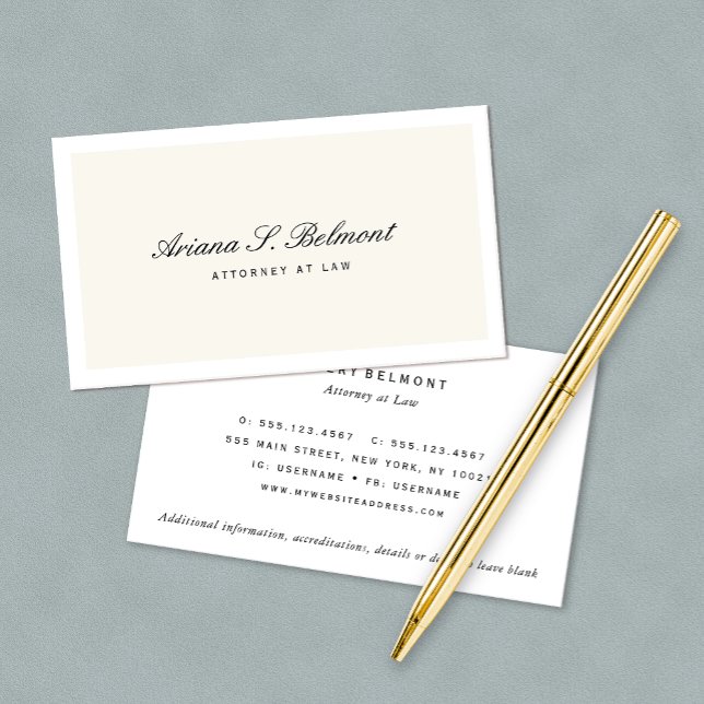 Simple Elegant Attorney Cream Business Card (Creator Uploaded)