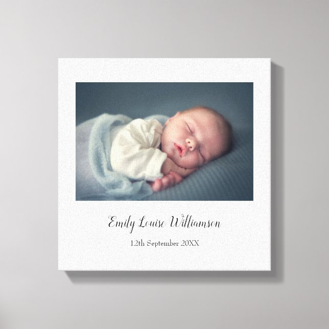 Simple Elegant Baby Photo Script Name Canvas Print (Front)