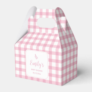 Simple Elegant Baby Pink Gingham Girl Baby Shower Favor Box