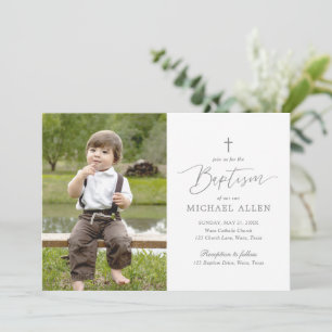 Simple Élégant Baptême de garçon Photo Invitation