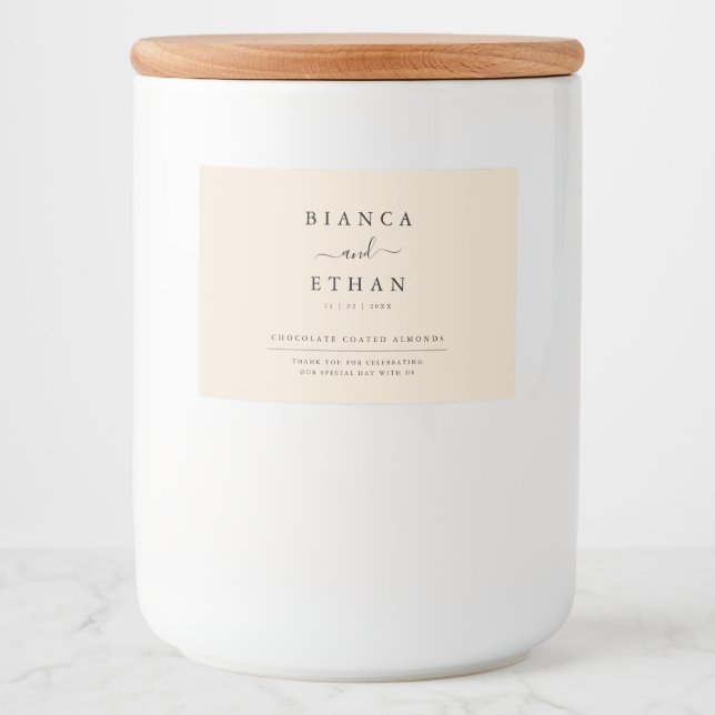 Simple Elegant Beige and Black Wedding  Food Label (Front)