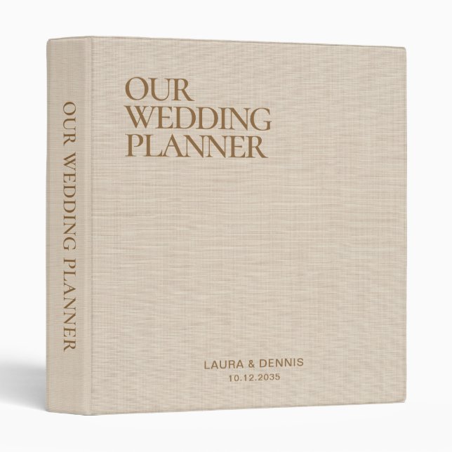 Simple Elegant Beige Linen Our Wedding Planner Binder (Front/Spine)