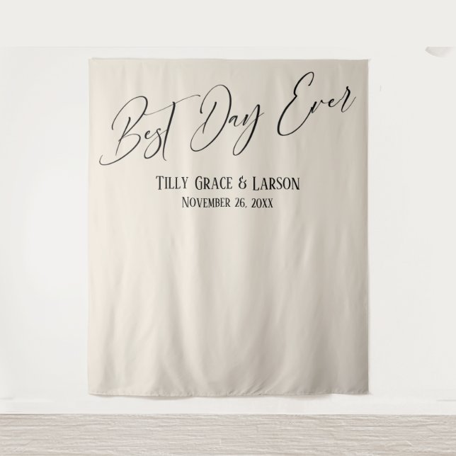 Simple Elegant Best Day Ever Cream Photo Backdrop Tapestry (Front)
