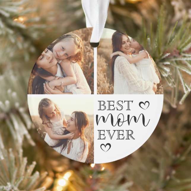 Simple Elegant Best Mom Ever Cute Photo Collage Ornament (Tree)