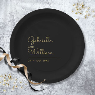 Simple Elegant Black And Gold Script Paper Plate