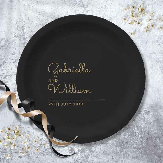 Simple Elegant Black And Gold Script Paper Plate (Simple Elegant Black And Gold Script Paper Plates)