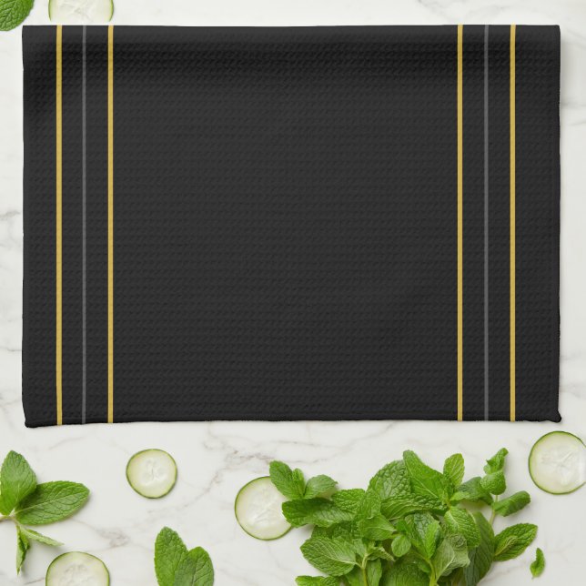 Simple Elegant Black and Gold Stripes  Kitchen Towel (Folded)