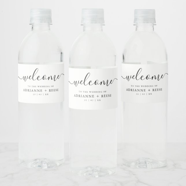 Simple Elegant Black and Wedding Water Bottle Labe Label (Bottles)