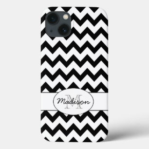 Simple Elegant Black and white Chevron Monogram iPhone 13 Case