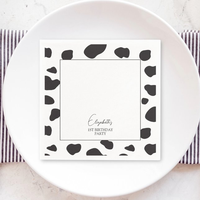 Simple Elegant Black and White Cow Print Birthday Napkin (Creator Uploaded)