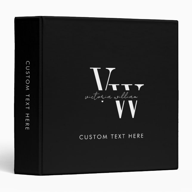 Simple Elegant Black and White Initials Binder (Front/Spine)