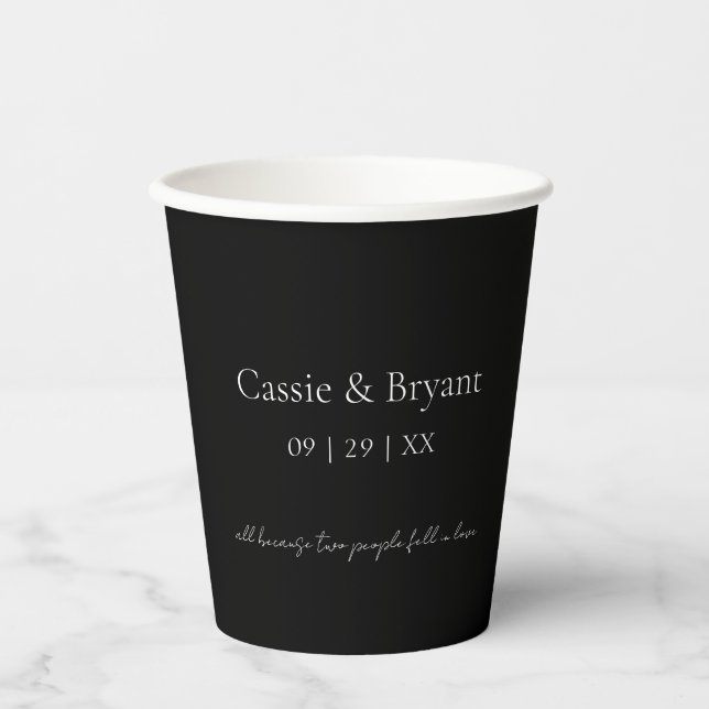 Simple Elegant Black and White Minimalist Wedding Paper Cups (Front)