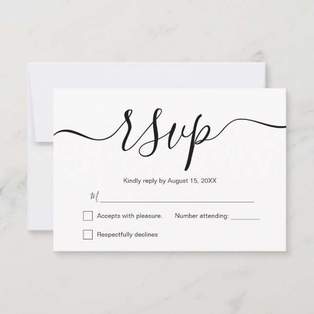 Simple Elegant black and white Modern Wedding RSVP Card (Front)