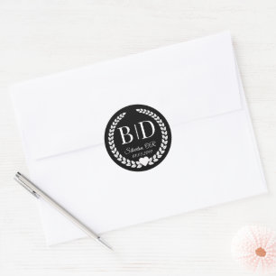 Simple Elegant Black and White Monogram Classic Round Sticker