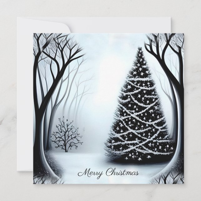 Simple Elegant Black and White One Photo Christmas Card (Front)