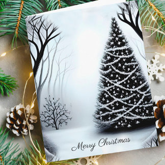 Simple Elegant Black and White One Photo Christmas Card