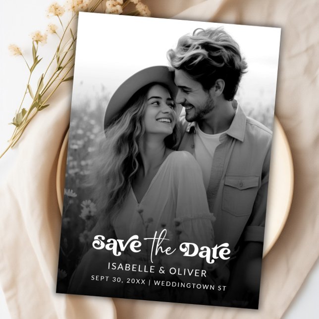 Simple Elegant Black and White Photo Save The Date Magnetic Invitation (Simple Elegant Black and White Photo Save The Date Magnetic Invitation)