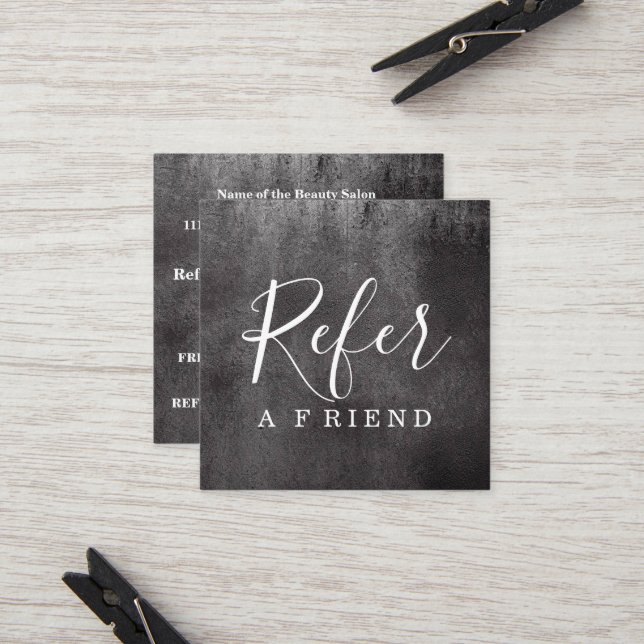 Simple Elegant Black and White Referral Chalkboard Card (Front/Back In Situ)