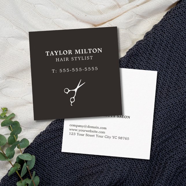 Simple Elegant Black and White Scissor Hairdresser Square Business Card (Creator Uploaded)