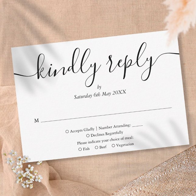 Simple Elegant Black And White Script Meal Choice  RSVP Card (Creator Uploaded)
