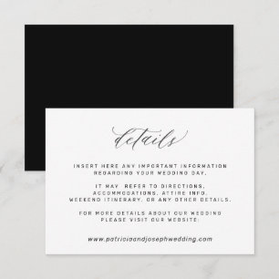 Simple elegant black and white wedding details enc enclosure card