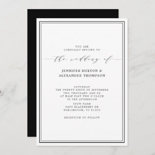 Simple Elegant Black and White Wedding Invitation