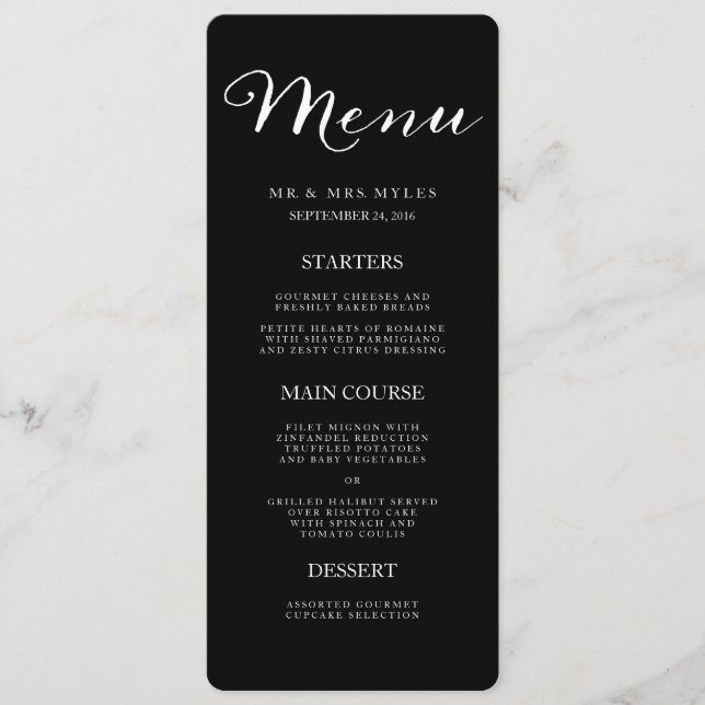 Simple Elegant Black and White Wedding Menu (Front)