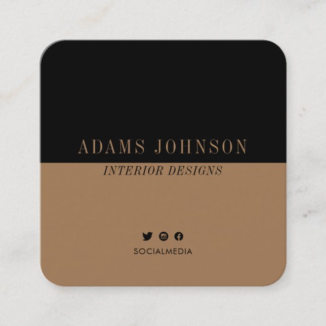 Simple Elegant Black Brown Minimalist Square Business Card (Front)