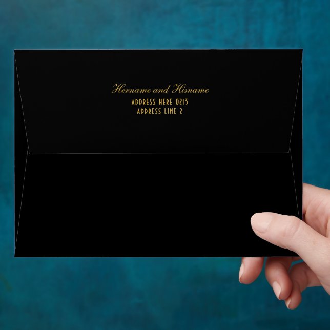 Simple Elegant Black Gold Custom Name Address Envelope (Hand)