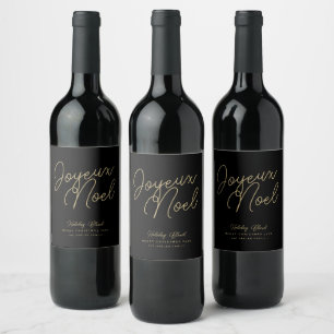 Simple Elegant Black & Gold Joyeux Noel Christmas Wine Label