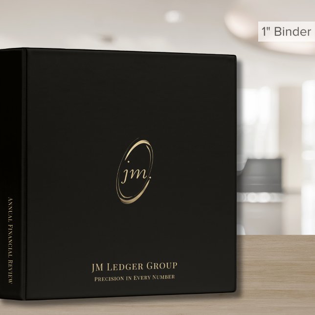Simple Elegant Black Gold Monogram Initials Logo Binder (Creator Uploaded)