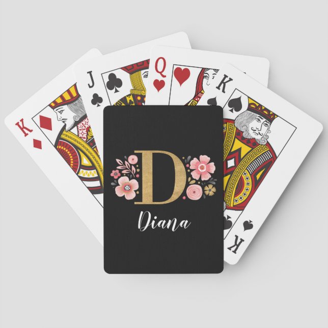Simple Elegant Black Gold Monogram Playing Cards (Back)