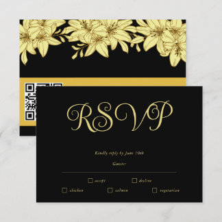 Simple Elegant Black & Gold RSVP Card
