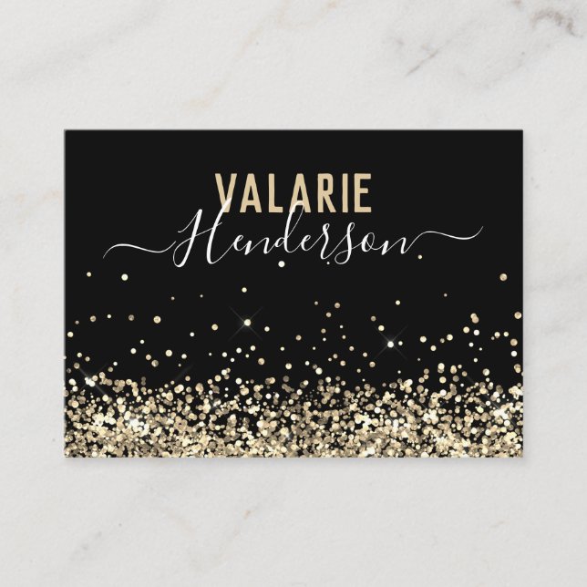 Simple Elegant Black Gold Script Business Card (Front)