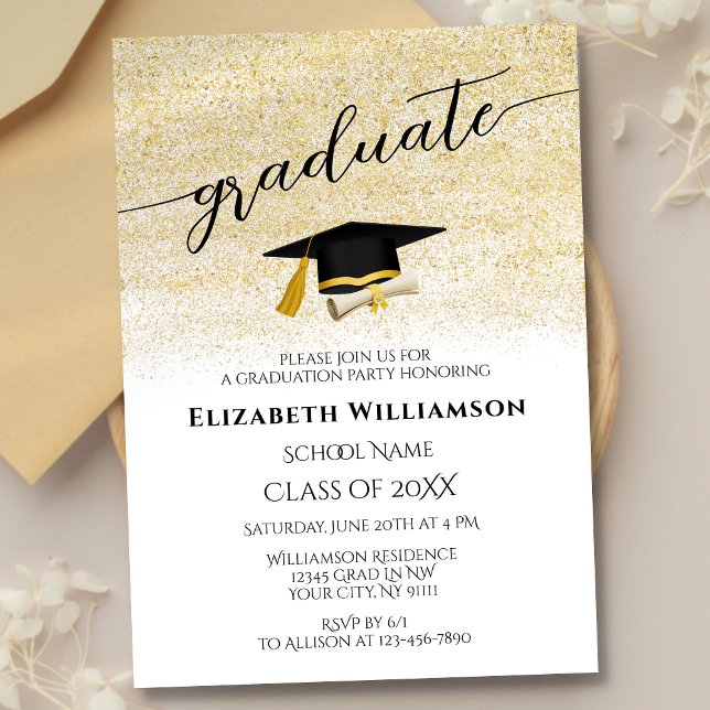 Simple Elegant Black Gold Script Graduation Party Invitation (Creator Uploaded)