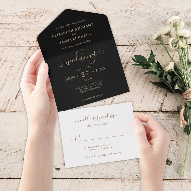 Simple Elegant Black Gold Wedding All In One Invitation (Creator Uploaded)