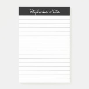 Simple Elegant Black Grey Lined Personalized Post-it Notes