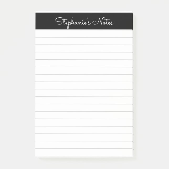 Simple Elegant Black Grey Lined Personalized Post-it Notes (Front)