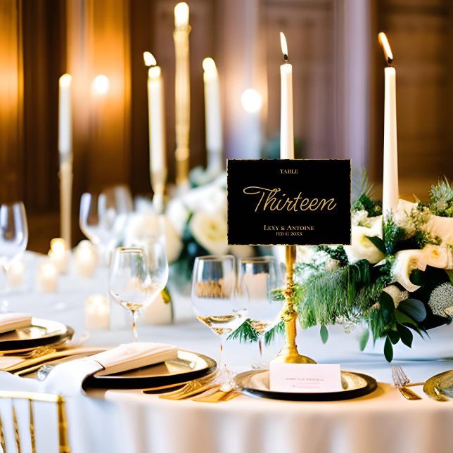 Simple Elegant Black Luxe Gold Edge  Table Number (Creator Uploaded)