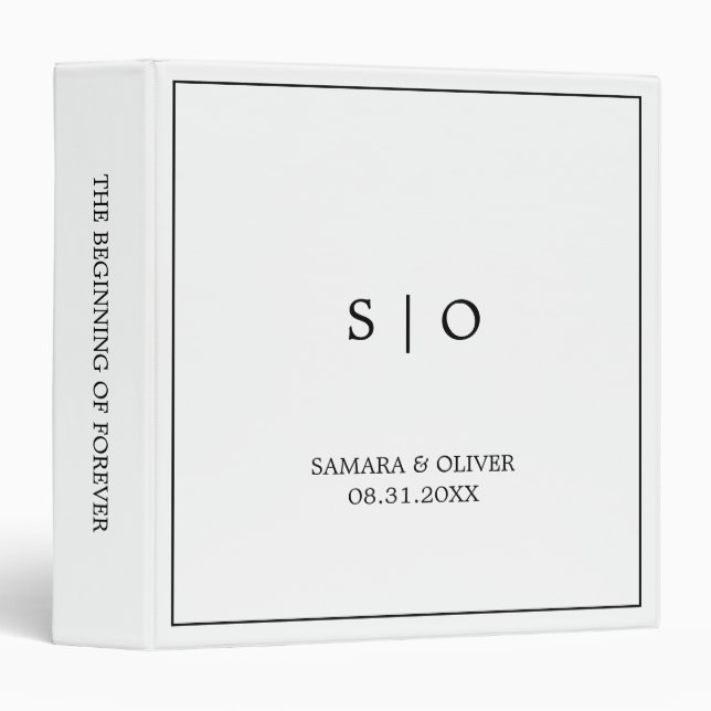 Simple Elegant Black Monogram | Wedding Album Binder (Front/Spine)