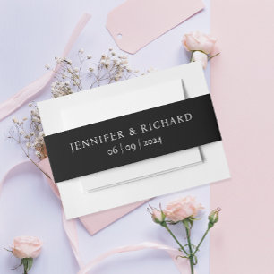 Simple Elegant Black Name And Date Wedding Invitation Belly Band