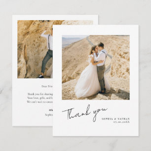 Simple Elegant Black Script Modern 2 Photo Wedding Thank You Card