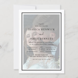 Simple Elegant Black Script Photo Overlay Wedding Invitation
