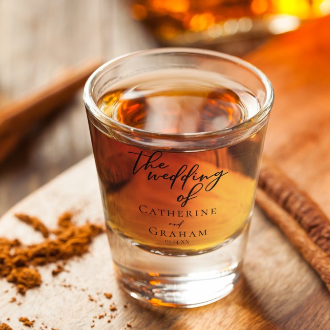 Simple Elegant Black Typography Custom Wedding  Shot Glass (Creator Uploaded)