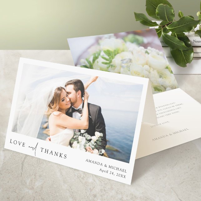 Simple Elegant Black Typography Photo Wedding  Thank You Card (Creator Uploaded)